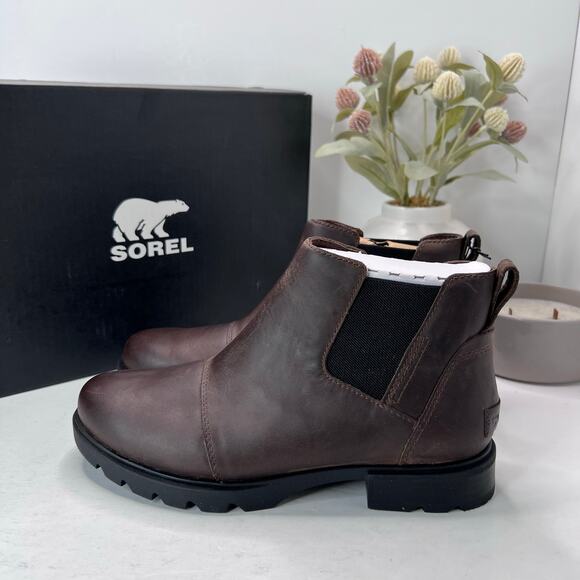 Sorel Emelie III Chelsea WP Waterproof Boots Tobacco/Black Women 7.5 NWB - Picture 1 of 10